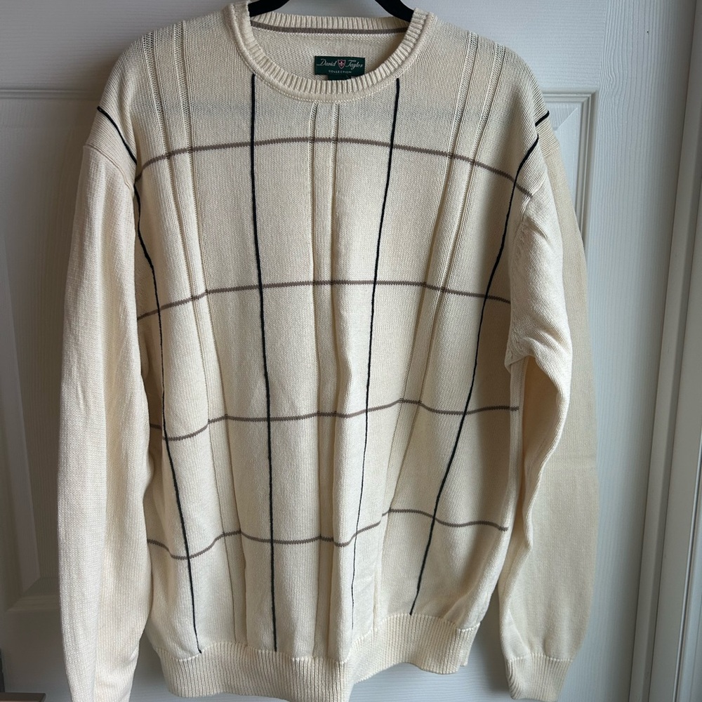 100% Cotton Cream Sweater with Grid Design